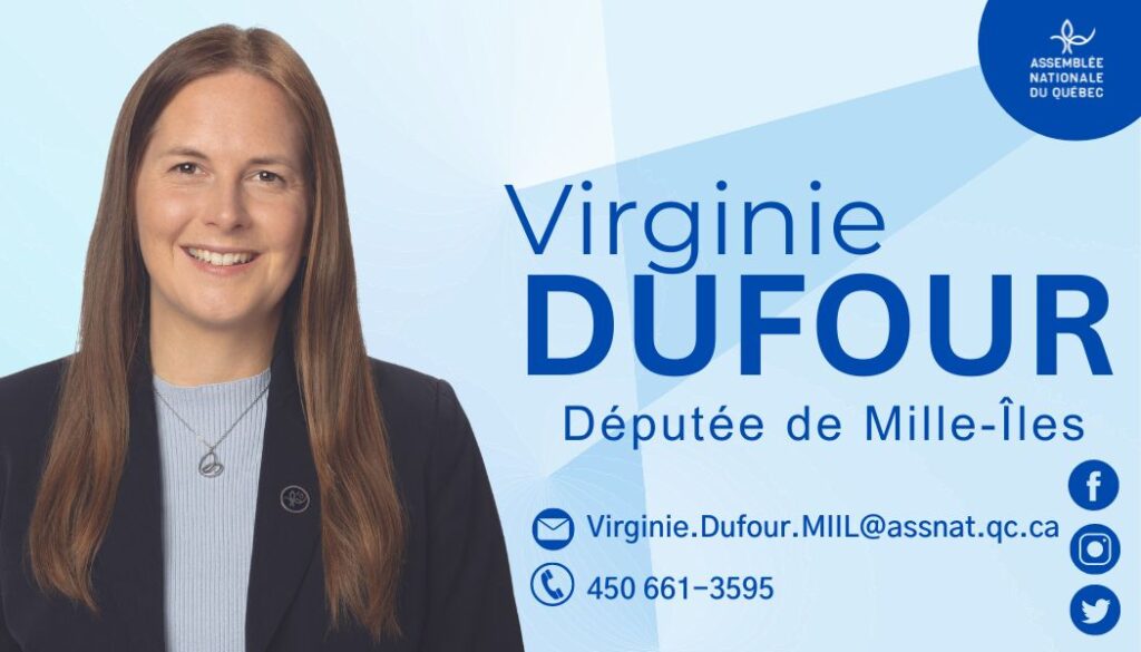 Carte professionnelle de Virginie Dufour, députée de Mille-Îles.png